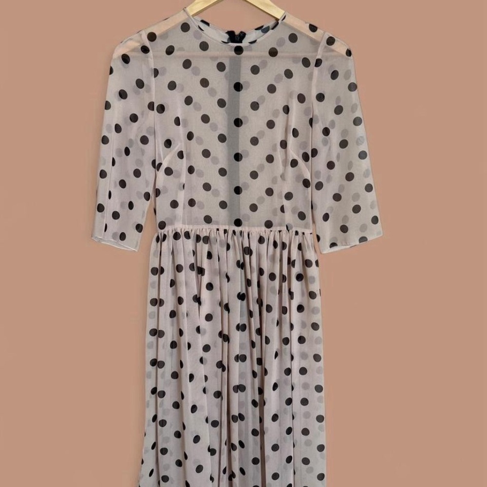 dolce and gabbana staff sheer pink and black polka dot dress